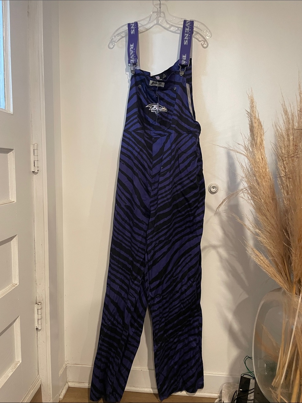 NWT Zubaz Baltimore Ravens Purple Zebra-Print Overalls Sz 2XL B134